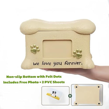 Resin Dog Urn for Ashes - Bone Shaped Pet Memorial Box with Photo Frame, Hand-Painted Dog Cremation Urn, Sympathy Gifts for Loss of Beloved Dog, Forever in Our Hearts Keepsake