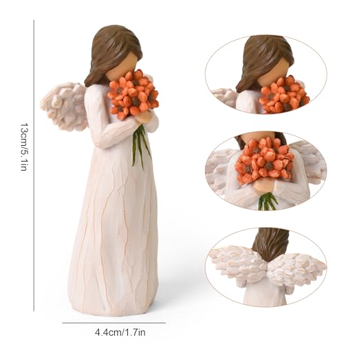 Guardian Angel Figurines Holding Red-Orange Flowers | Sculpted Hand-Painted Resin Angels Statue Gifts of Hope & Emotional Renewal, Home Decor Ornament, Mother's Day - style: Red-Orange Flowers