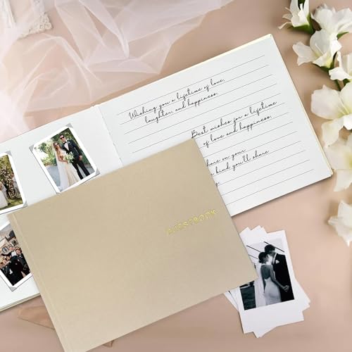 LADY&HOME Linen Wedding Guest Book for Wedding Reception-Guestbook to Sign in,Baby Shower Guest Book,Photo and Polaroid Guest Book for Bridal Shower (Beige) - color: Beige