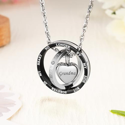 Dletay Urn Necklace for Ashes Stainless Steel Cremation Jewelry Memorial Ash Necklace for Men Women Urn Pendant Ashes Holder - color: Black-Grandma