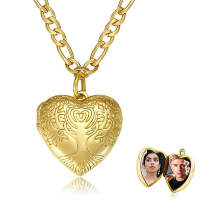 TUGHRA Mother's Day Gifts Gold Locket Necklaces for Women, 925 Sterling Silver Heart Photo Lockets Memorial Keepsake Jewelry Gift for Mom, Wife, Daughter - style: 1226-Tree of life