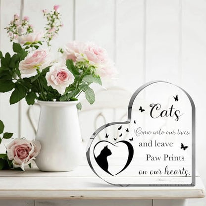 Cat Bereavement & Remembrance Gifts - Sympathy Memorial Heart Shaped Acrylic Decor Sign for Loss of Cat - style: 015
