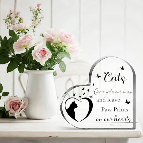 Cat Bereavement & Remembrance Gifts - Sympathy Memorial Heart Shaped Acrylic Decor Sign for Loss of Cat - style: 015
