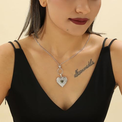 ZFAIRY Heart Locket Necklace with Photo Frame, Stainless Steel, Adjustable Chain, Silver