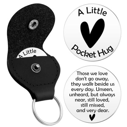 Sympathy Gifts Hug Token with Black Leather Keychain Pocket Hug Token Remembrance Sympathy Gift for Loss for Friends Family Condolence Grieving Keepsake Grief Gifts Double Sided Stainless Steel Tokens