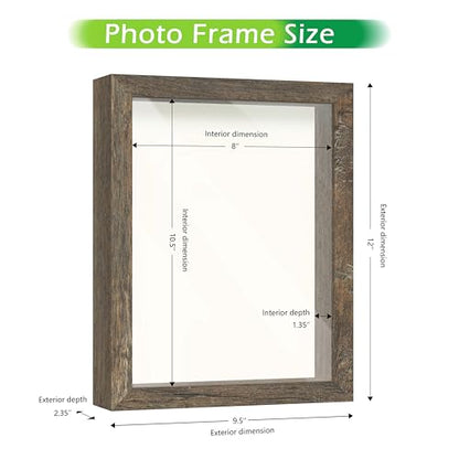 FrameWorks 8.5x11 Driftwood Wooden Shadow Box Frame – Soft Felt Back, Tempered Glass, and Included Elegant White Ball Push Pins - color: Brown, size: 8.5"x11"