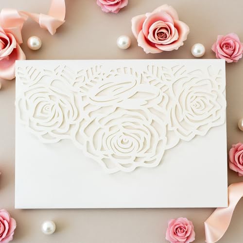 Laser Cutting Invitation Card Greeting Card Graduation Party Rose Flower Wedding Birthday Party Invitations Invitation Pocket With Envelope (White) | Greeting Card, Graduation Party, Rose Flower, Wedding Birthday Party Invitations, Invitation Pocket With