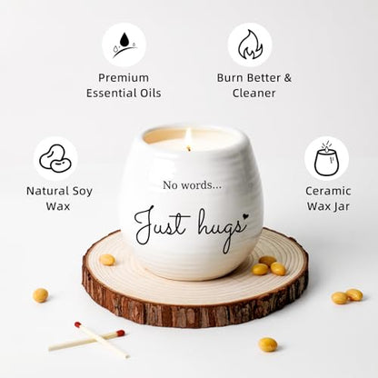 Sympathy Gifts for Loss of Loved One - No Words Just Hugs Candle | 10oz Lavender Scented Candle, Memorial Gifts, Bereavement, Grief, Thinking of You, Get Well, Condolence Candle for Women