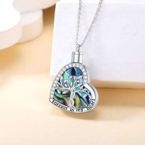 925 Sterling Silver Urn Necklace for Ashes, Teardrop/Tree of Life/Sunflower/Dragonfly/Sea Turtle/Celtic Knot/Elephant/Hummingbird Memorial Cremation Pendant Necklaces for Animal Human Ashes - color: A3: Tree of life-Heart