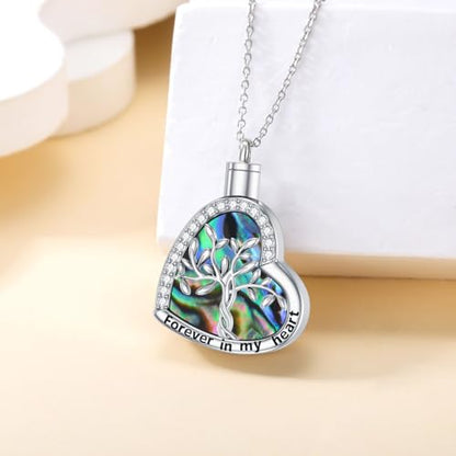 925 Sterling Silver Urn Necklace for Ashes, Teardrop/Tree of Life/Sunflower/Dragonfly/Sea Turtle/Celtic Knot/Elephant/Hummingbird Memorial Cremation Pendant Necklaces for Animal Human Ashes - color: A3: Tree of life-Heart