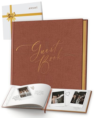 Wedding Guest Book for Reception — Gold-Foiled Guestbook to Sign in, Elegant Baby Shower Guest Book for Party & Birthday — Terracotta Photo & Polaroid Guest Book for Wedding & Bridal Shower - color: Terracotta, size: No Date
