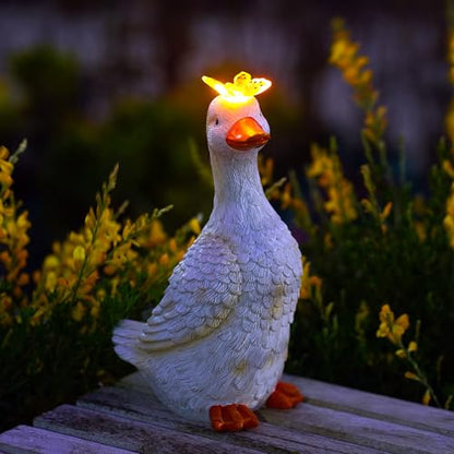 Goodeco Garden Goose with Solar Butterfly Statue - color: Off-white