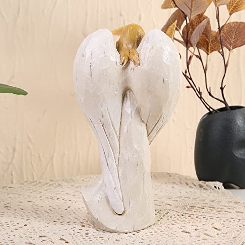 Hodao 8.75inch Resin Praying Angel Sculpture Figurine, with Hear | Exquisitely Carved, Hand-Painted Characters, For Gifts Home Decoration, Praying Commemorating Angel Statue - style: with heart