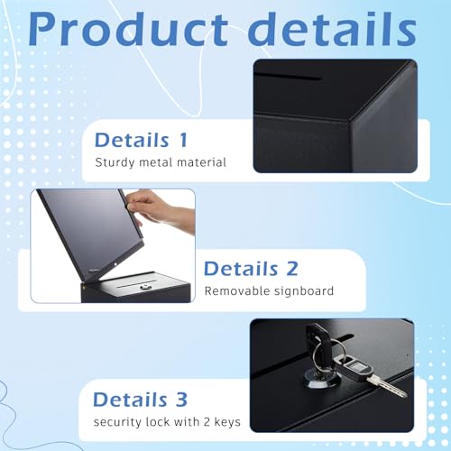 Metal Donation Box for Fundraising,Basic,Black - color: Black, style: Basic