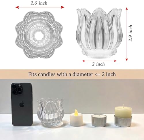 Tulip Votive Candle Holders Set of 12, Tea Light Candle Holder Glass for Table Centerpiece, Tealight Candle Holders for Wedding Déco, Birthday, Anniversary, Parties, and Holiday (Clear) - color: Clear - Set of 12