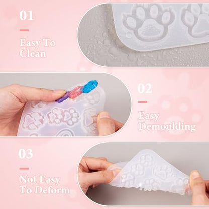 2Pcs Pet Paw Print Silicone Molds Puppy Kitten Paw Earring Resin Molds Cute Animal Dog Cat Footprint Epoxy Resin Casting Molds for DIY Crafts Earring Keychain Jewelry Making Supplies - color: Hollow Paw Print-White