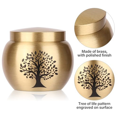 Small Urns for Human Ashes Keepsake Set of 1,Mini Urns for Ashes Made of Brass,Mini Tree of Life Urn for Pet Cremation,Hold Up to 2.3 Cubic Inches - size: 1.6''x1.4'',1pc
