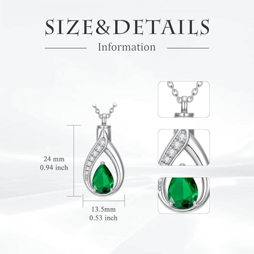 Teardrop Urn Necklace for Ashes Birthstone Keepsake Pendant Cremation Jewelry for Ashes Memorial Jewelry Gifts for Loss of a Loved One for Women - style: May-Emerald