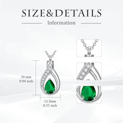 Teardrop Urn Necklace for Ashes Birthstone Keepsake Pendant Cremation Jewelry for Ashes Memorial Jewelry Gifts for Loss of a Loved One for Women - style: May-Emerald