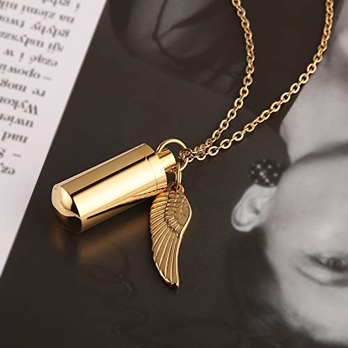 STWTR Stainless Steel Cylindrical Souvenir Capsule Pill Pendant Necklace, Cremated Ashes Pill Container Necklace - color: Gold-A