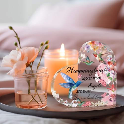 Yulejo Red Cardinal Memorial Gift Acrylic Heart Sympathy, Flower Style - style: Flower Style