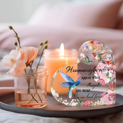 Yulejo Red Cardinal Memorial Gift Acrylic Heart Sympathy, Flower Style - style: Flower Style