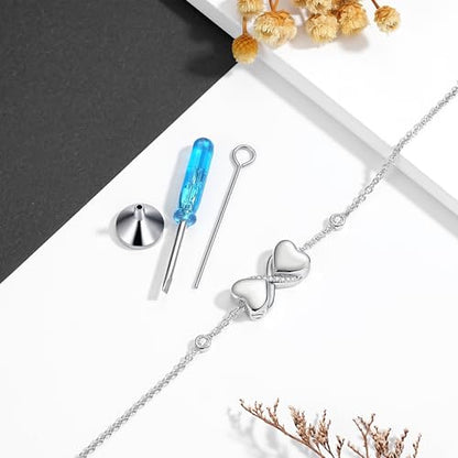 Double Urn Bracelets for Ashes for Women: Sterling Silver Dual Cremation Charms Bracelet Jewelry Hold Two Ashes - Burial Memorial Keepsakes Charms Jewelry Gifts for Loved Ones - style: Dual Heart