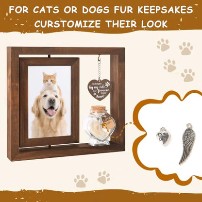XWZO dog memorial gifts for loss of dog sympathy gift pet memorial gifts for dogs Rotating Wooden Frame for 4x6 Photo & pet fur keepsake sympathy gift
