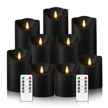 Nimiko Flameless Candles with Remote, Battery Operated Flickering Flameless Candles, LED Candles with Timer 2/4/6/8H, with Realistic LED Candles Set of 9 (D3 x H 3" 4" 5" 6" 7") (Black) - color: Black