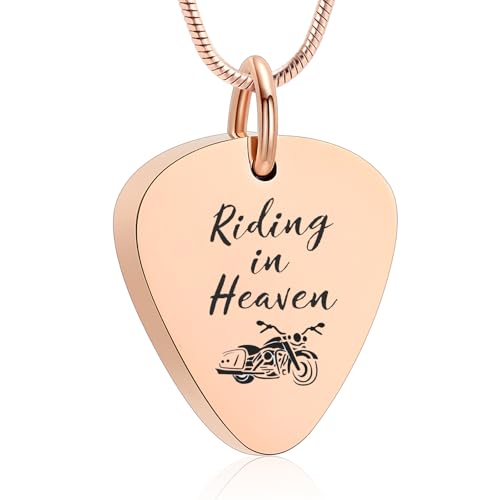 zeqingjw Urn Necklace for Ashes Motorcycle Cremation Urn Pendant Riding in Heaven Memorial Ash Keepsake Cremation Jewelry for Men Women - color: Rose Gold