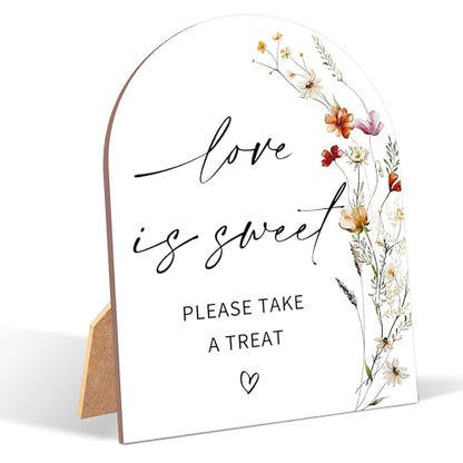 Wildflower Love is Sweet Sign, Wedding Ceremony Signs, 6 x 8 Inch Arch Wooden Tabletop Sign with Stand, Wedding Reception Decoration Supplies (AG05) - color: Love is Sweet