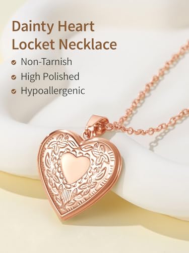 FindChic Locket Necklace for Women Custom Photo Memorial Gifts Multi-Shaped | Silver/Black/Rose Gold/Gold Plated Personalized Gifts for Loved Ones, Birthday Valentine's Day Keepsake - color: Rose-Heart to Heart