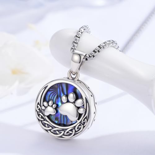 MEDWISE Wing/Paw Prints Urn Necklace for Ashes 925 Sterling Silver Necklace Guardian Angel Ashes Keepsake Memorial Urn Pendant Pet Cremation Jewelry for Ashes Memorial Jewelry for Dog Cat Pet Men - style: E-Paw Prints