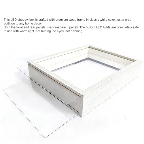 Shadow Box Frame with Lights 10'' ×8 '' Memory Boxes Keepsakes Display Case Dried Flower 3D Deep Picture Frame Memorial Gifts Memorabilia Medal Wedding Travel Baby Items (White) - color: White