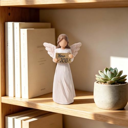 New Job Gifts for Women, Angel Figurines Holding New Job Sign | Farewell Goodbye Gift for Coworkers, Congratulations Gift, Office Desk Decorative Keepsake, Sculpted Hand-Painted Statue - style: New Job Gifts