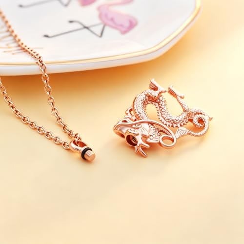 Legendary Chinese Dragon Urn Pendant Necklaces for Ashes Stainless Steel Keepsake Jewelry Cremation Ashes Holder Urn Necklace Memorial Jewelry Urn Pendant Unisex - color: Rose Gold