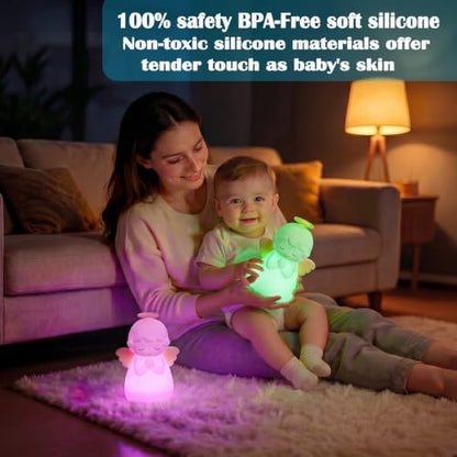 Angel Night Light, Cute Guardian Angel Silicone Lamp with 3 Level Warm Light and RGB Changing, Timer, Nighttime Care Portable Kawaii Bedside Baptism Gifts for Prayer, Toddler, Boys and Girls. - style: Angel
