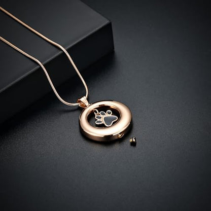 Dog Paws Cremation Jewelry Pet/Cat/Dog Paws Urn Necklaces for Ashes Stainless Steel Pet Ashes Holder Memorial Keepsakes Locket Pendant Jewelry for Men Women - color: Rosegold