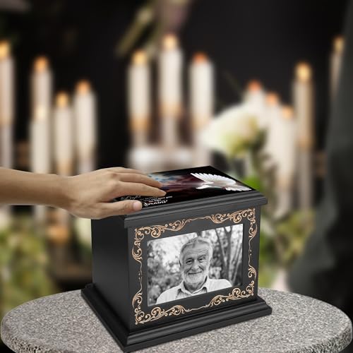 ADMLC Cremation Urns for Human Ashes Adult Up to 200 IBS with Photo Frame | 100% Wooden Handcrafted Memorial Keepsake Urn for Ashes,Funeral Burial Caskets Urn Suitable for Male Female Men Women Dad Mom