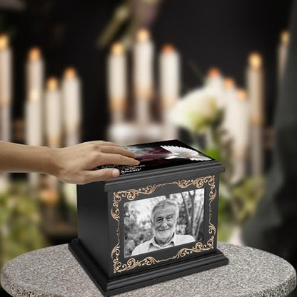 ADMLC Cremation Urns for Human Ashes Adult Up to 200 IBS with Photo Frame | 100% Wooden Handcrafted Memorial Keepsake Urn for Ashes,Funeral Burial Caskets Urn Suitable for Male Female Men Women Dad Mom