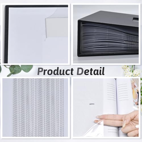 Popotop Photo Album 4x6 200 Photos with Writing Space, Leather Cover Album with Display Picture Window, Photo Book for Wedding Family Baby Gift - color: Classic Black, size: 200 Pockets