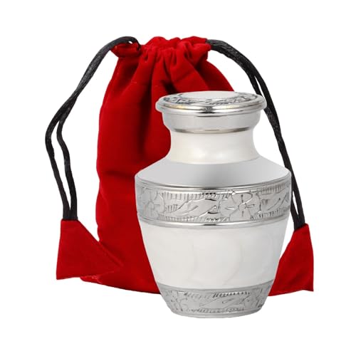 Small Urns for Human Ashes Adult Male Female | Gift Pack of Pearl White Aesthetic Mini Urn, Red Velvet Carry Bag, A Paper Funnel in a Premium Gift Box - color: Pearl White, size: Pack of 1