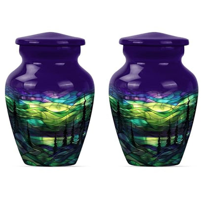 Northern Lights Urn - Ash Keepsake - Adult Urns for Human Ashes Women - Funeral Urn Ashes - Ashes Urn - Memorial Urn (3 INCH Pack of 2) - size: #3 (Set of 2)