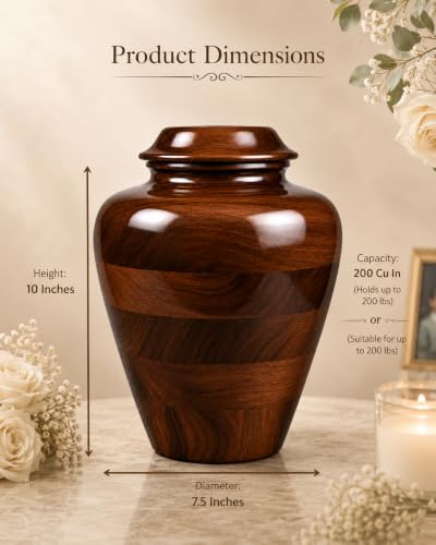 Large Handcrafted Wooden Cremation Urn for Adult Ashes –200 Cu in Memorial Urn Box – Tahura Crafts - size: Large 200 Cu In