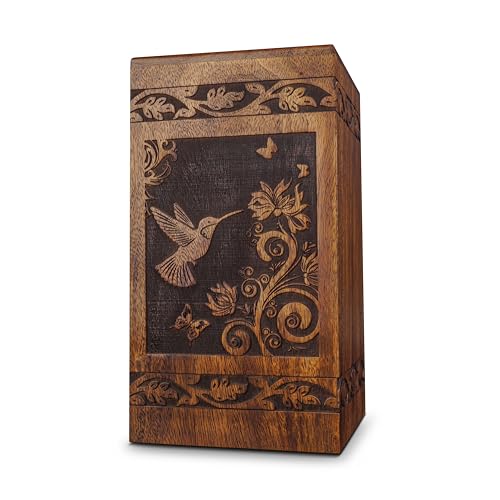 ZIYA Large Handmade Wooden Cremation Urns for Human Ashes Adult Female Male Up To 250 lbs – Hummingbird Decorative Funeral Burial Adult Urn for Women Men Ashes Box For Mom Dad - size: X-Large (Adult)