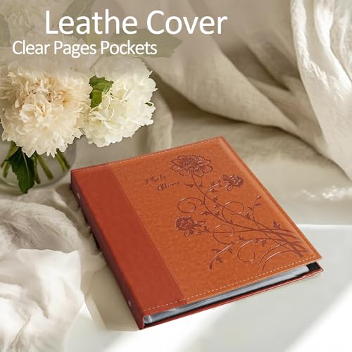 Photo Album 8x10 2 Packs Clear Pages Pockets Leathe Cover Slip Slide in Photo Album Each Holds 50 Vertical 8x10 Photos Picture Book for Wedding Family (Brown) - color: Brown, size: 50 Pockets/2PK