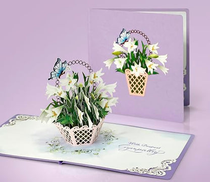 CUTPOPUP White Lily Sympathy Pop Up Card, With Sympathy Card, Loss of Loved One, Pet, Mom, Dad, Child, Condolence, Bereavement, Grief with Envelope (White Lily) FL114.1US - color: Sympathy White Lily-6x6in