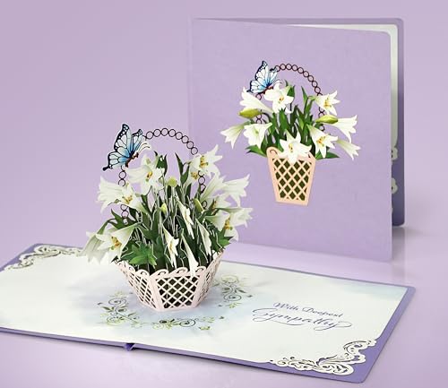 CUTPOPUP White Lily Sympathy Pop Up Card, With Sympathy Card, Loss of Loved One, Pet, Mom, Dad, Child, Condolence, Bereavement, Grief with Envelope (White Lily) FL114.1US - color: Sympathy White Lily-6x6in