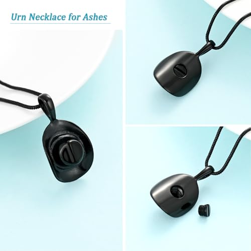 Hearbeingt Cowboy Hat Urn Necklace for Ashes Cremation Jewelry - color: Black