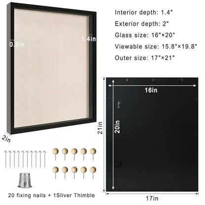16x20 Large Shadow Box Picture Frame with Soft Linen Back, Black Wooden Youth Kids Jersey Frame Display Case with Tempered Glass Cover for Wall Display - color: Black, size: 16x20
